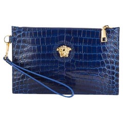 New VERSACE MEDUSA CROC-EMBOSSED LEATHER WRISTLET