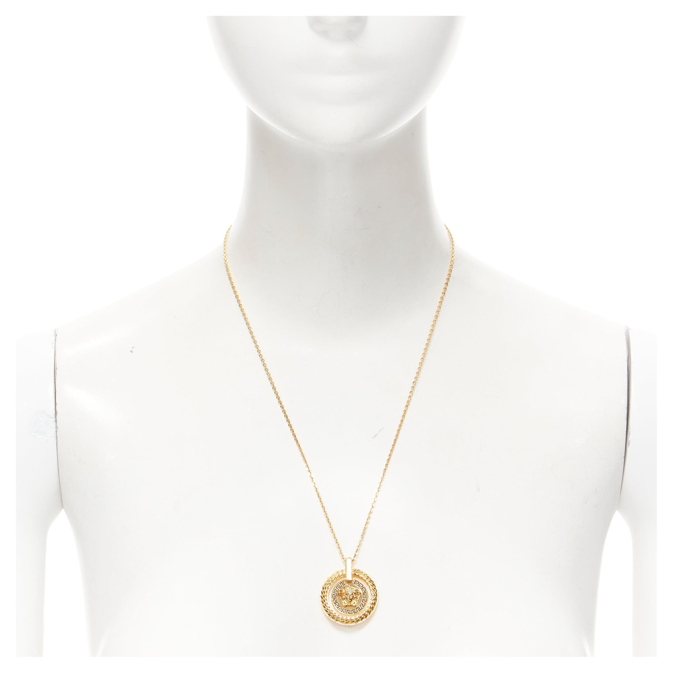 new VERSACE Medusa gold medallion coin Greca halo pendant short necklace