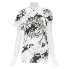 new VERSACE Medusa gold ring marble black white tie dye tshirt IT38 S