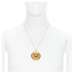 Used new VERSACE Medusa Greca coin medallion gold tone nickel short necklace