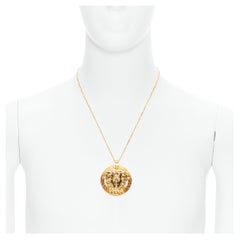 new VERSACE Medusa Greca coin medallion gold tone nickel short necklace