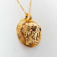 new VERSACE Medusa Greca XL coin medallion gold tone nickel short necklace