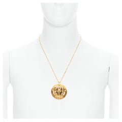 new VERSACE Medusa Greca XL coin medallion gold tone nickel short necklace