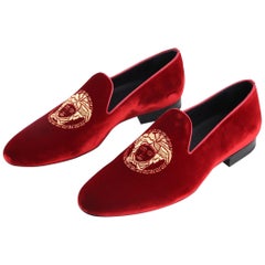 New VERSACE MEDUSA HEAD RED VELVET LOAFERS 42 - 9; 42.5 - 9.5