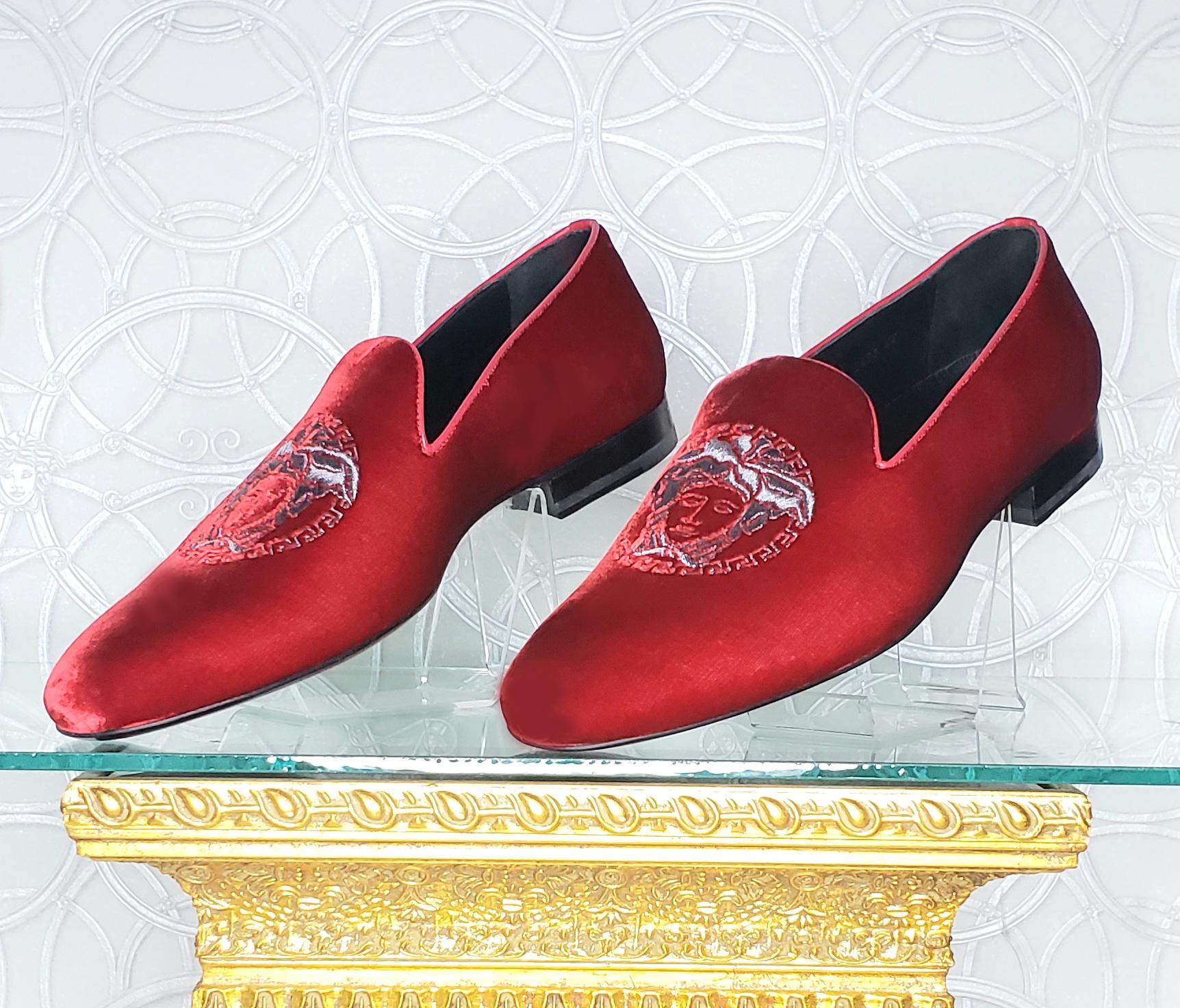 red versace loafers