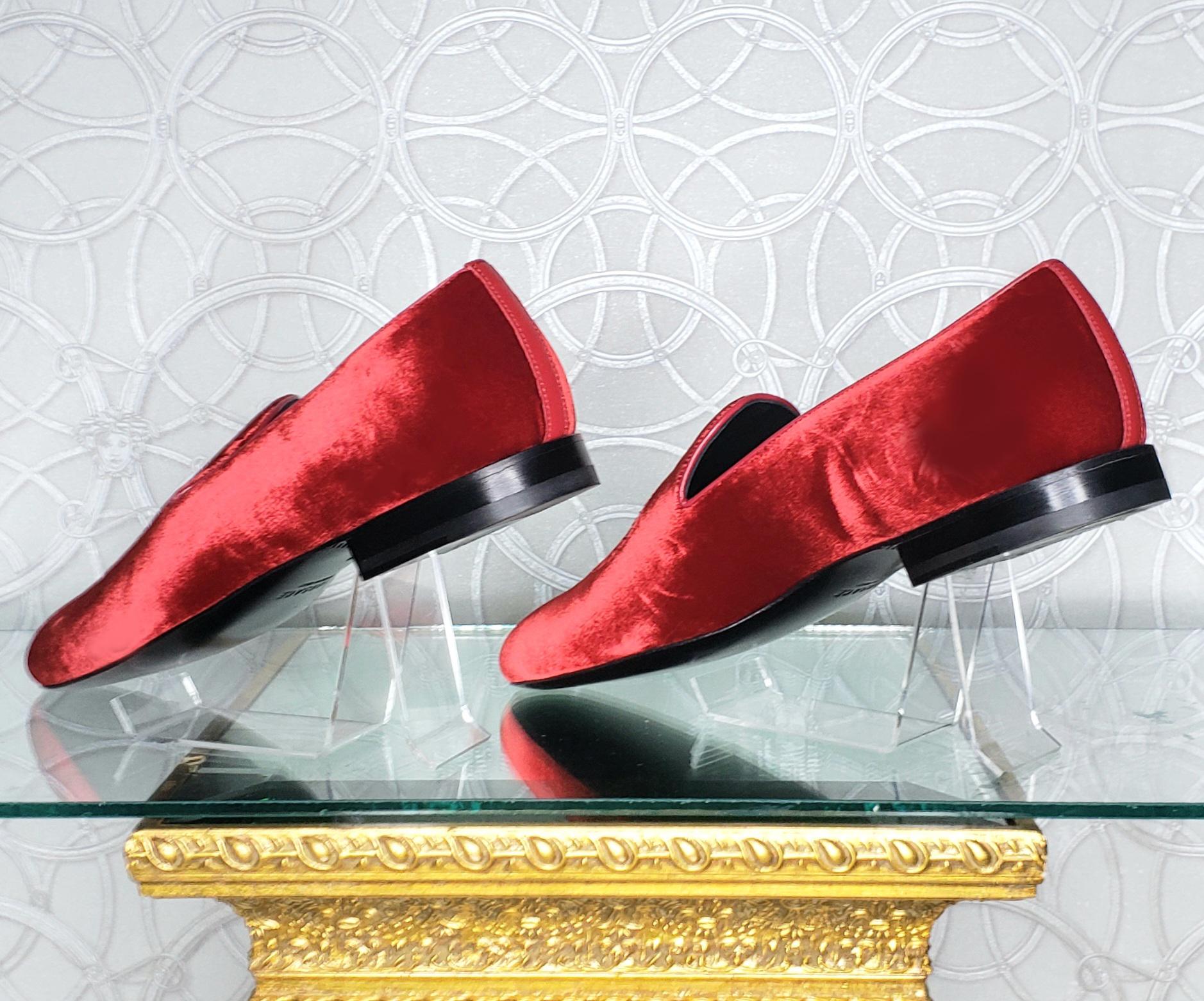 SOLD OUT!!! NEW VERSACE RED VELVET LOAFERS with PLATINUM MEDUSA EMBROIDERY 9.5 For Sale 1