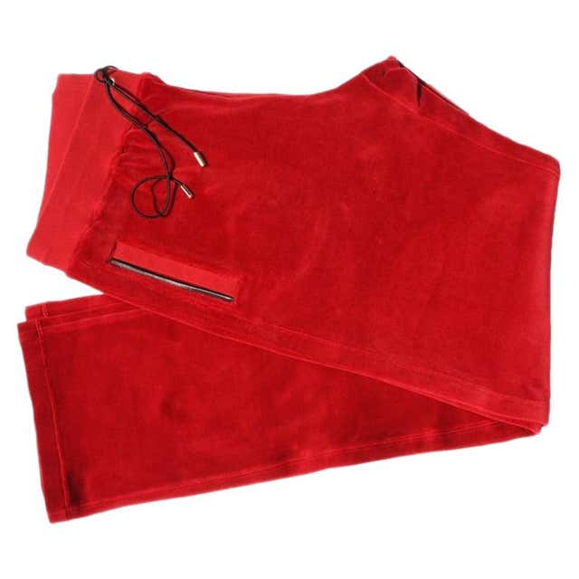 New Versace Medusa Men's Red Velvet Sweatpants Black Leather Trim size ...