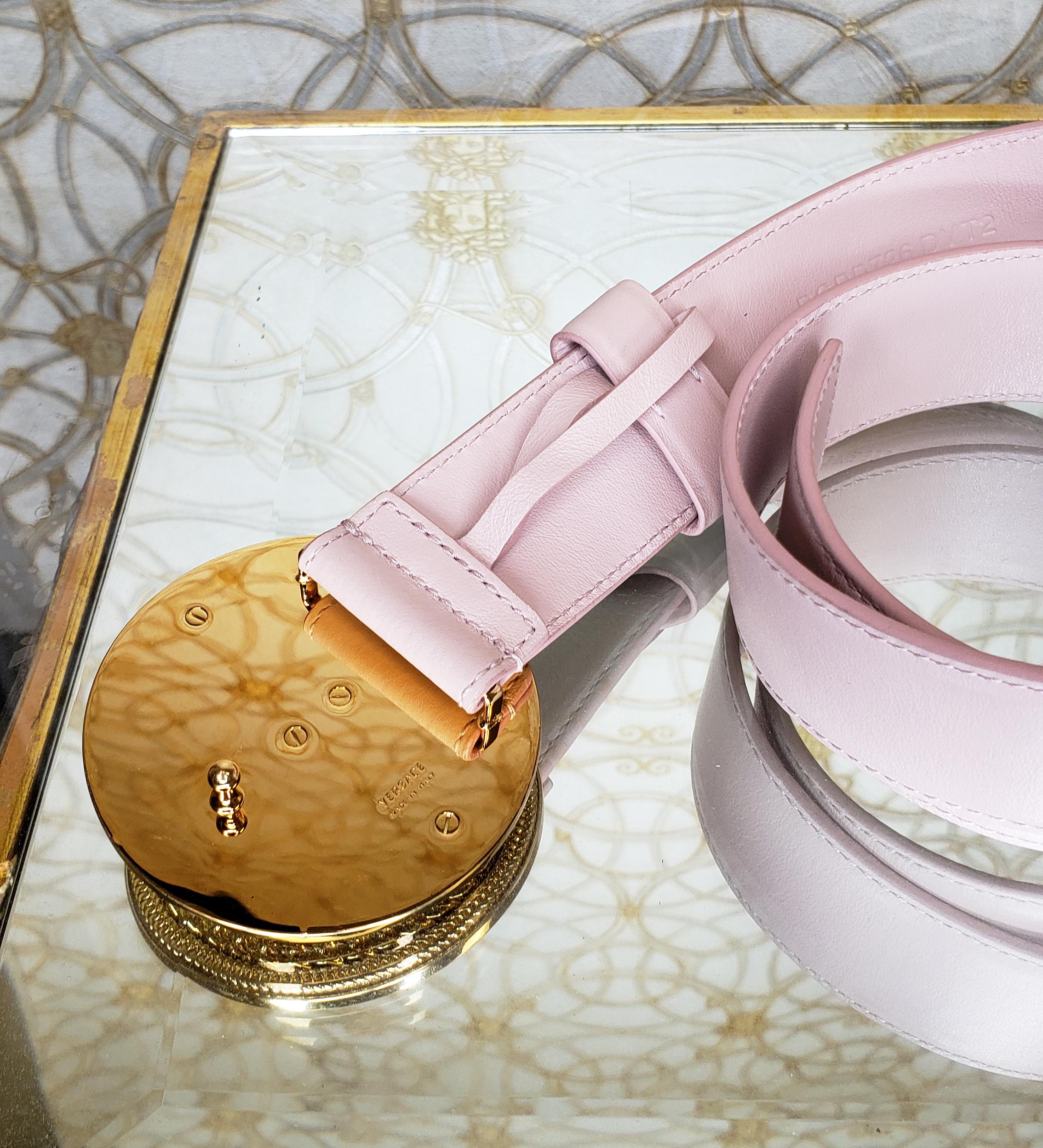 Beige NEW VERSACE MEDUSA POWDER PINK LEATHER Belt 70/28