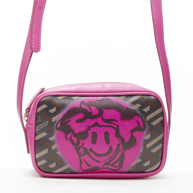 new VERSACE Medusa Smiley Graffiti La Greca pink leather crossbody