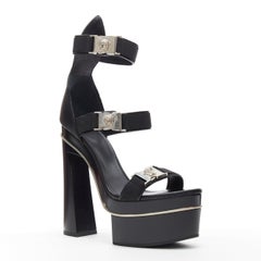 Neu VERSACE Medusa Tri-Strap Nylon Silberverschluss Schnalle klobige Plattform EU38