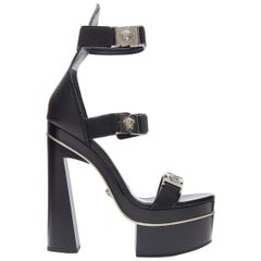 Neu VERSACE Medusa Tri-Strap Nylon Silberverschluss Schnalle klobige Plattform EU38