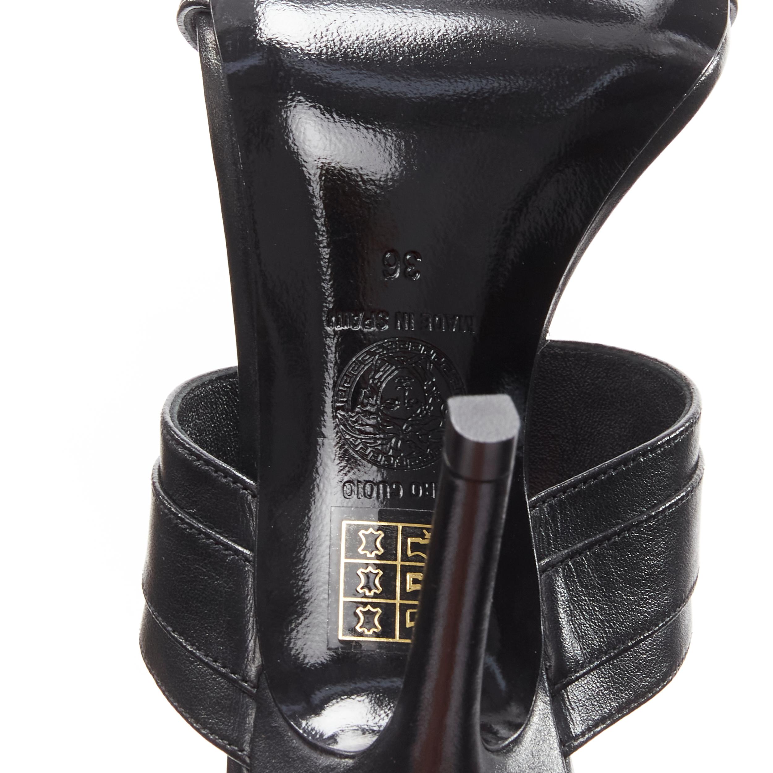 new VERSACE Medusa Tribute gold buckle black leather high heel sandal EU36 5