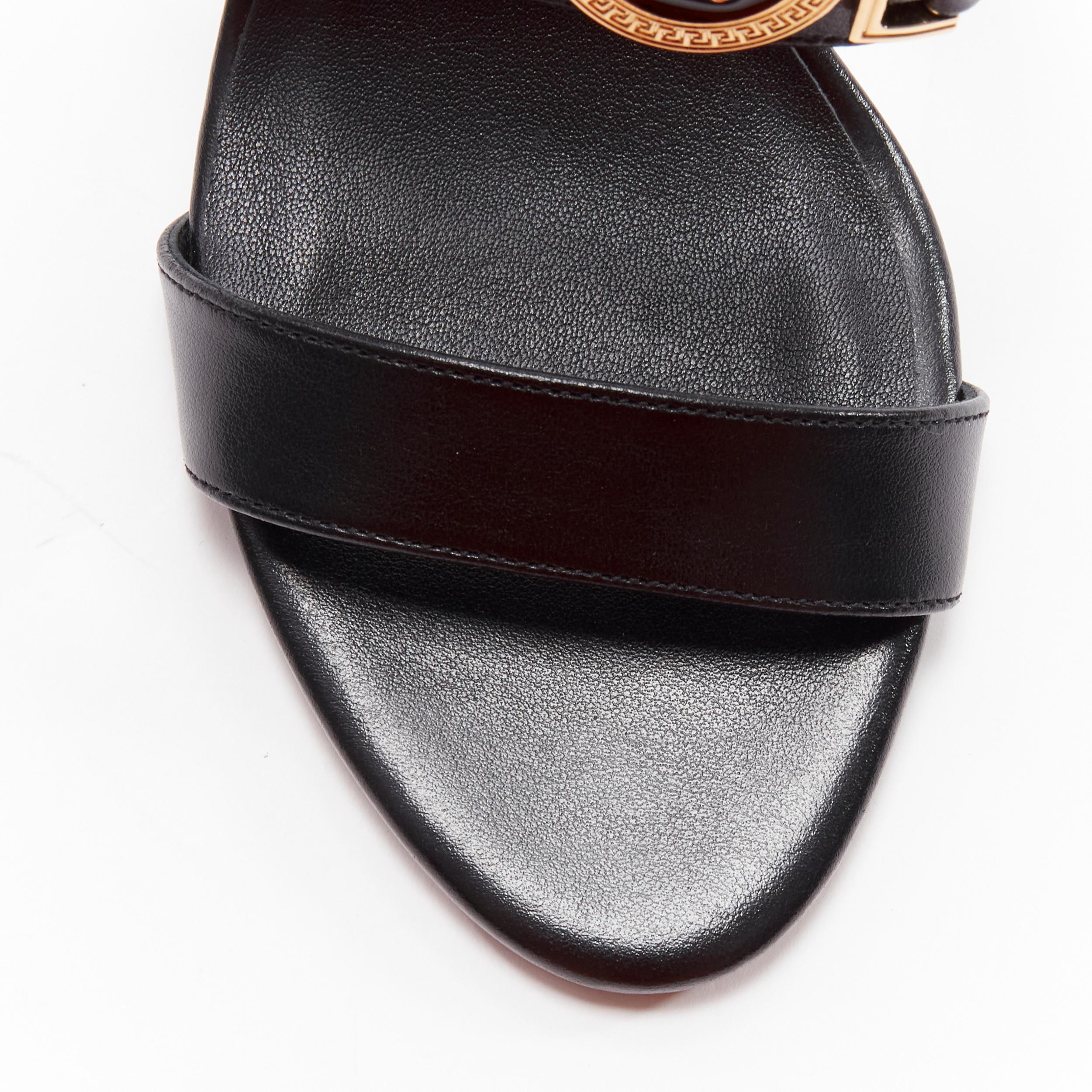 new VERSACE Medusa Tribute gold buckle black leather high heel sandal EU36 1