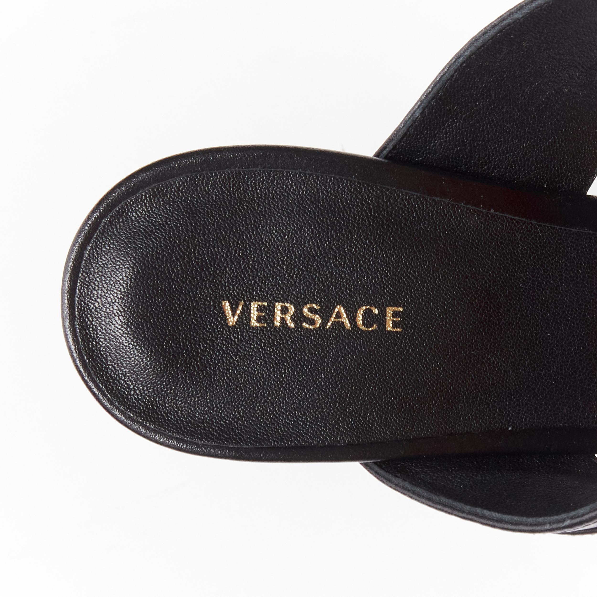 new VERSACE Medusa Tribute gold buckle black leather high heel sandal EU36 4