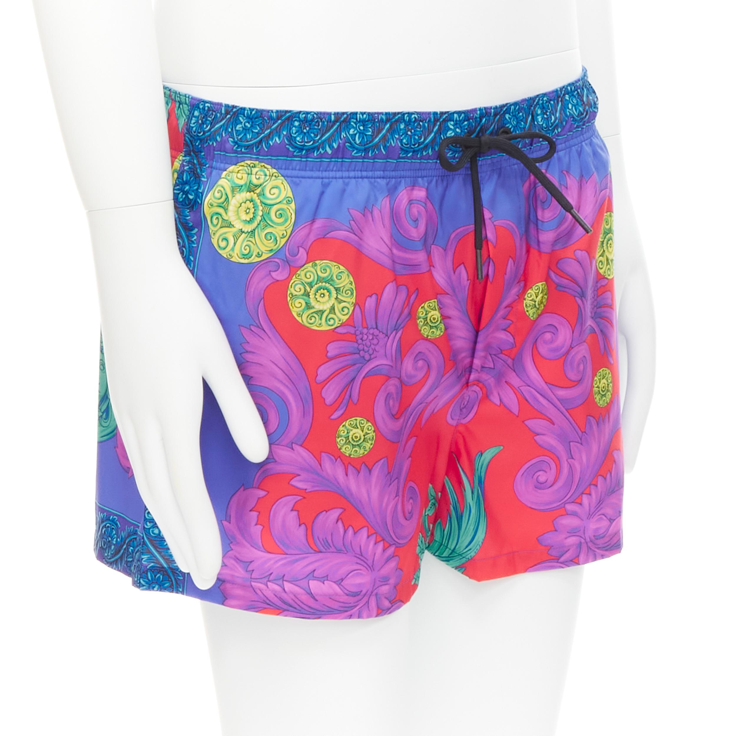 Purple new VERSACE Medusa Trionfo Garden blue purple Barocco print swim shorts IT4 M For Sale