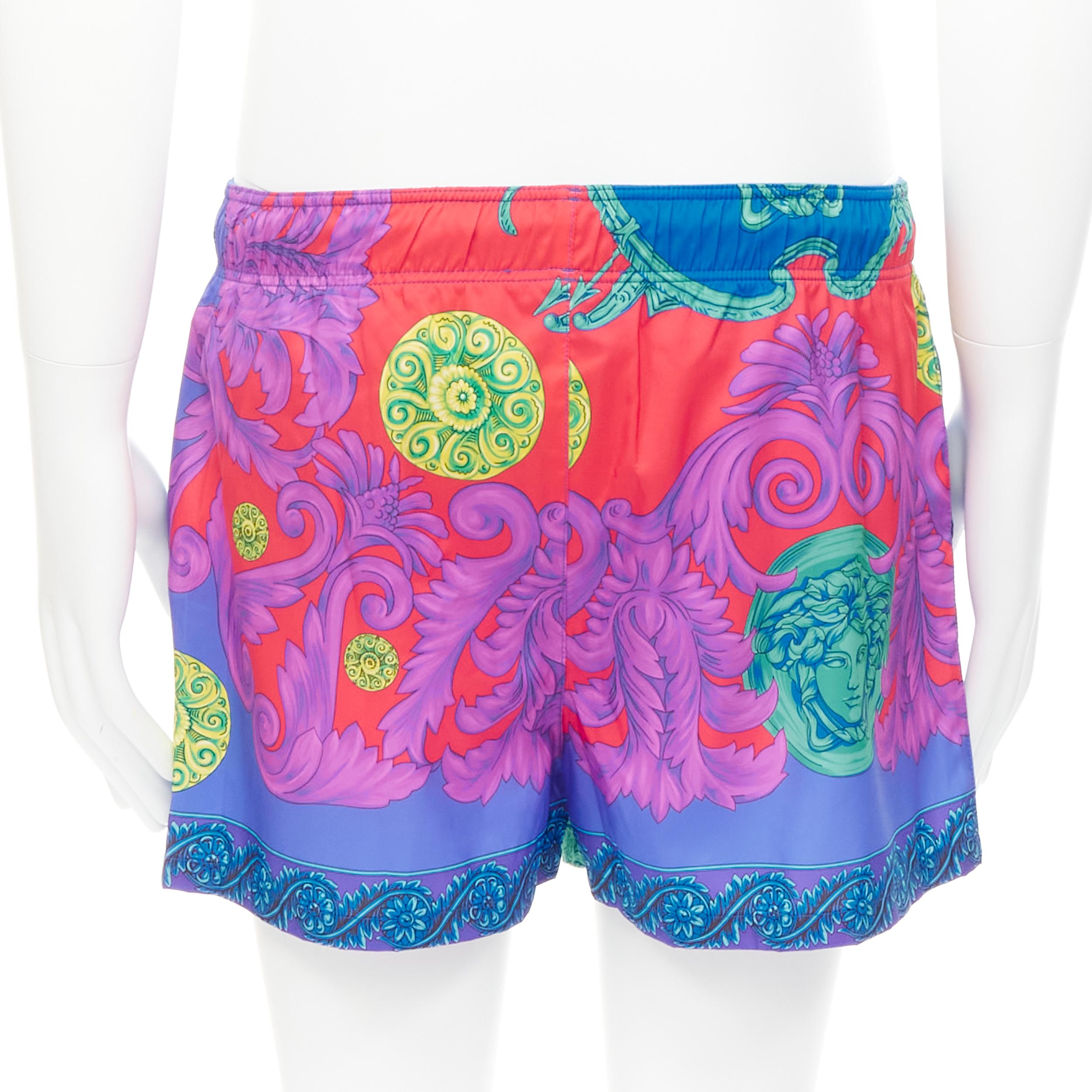 Men's new VERSACE Medusa Trionfo Garden blue purple Barocco print swim shorts IT4 M For Sale