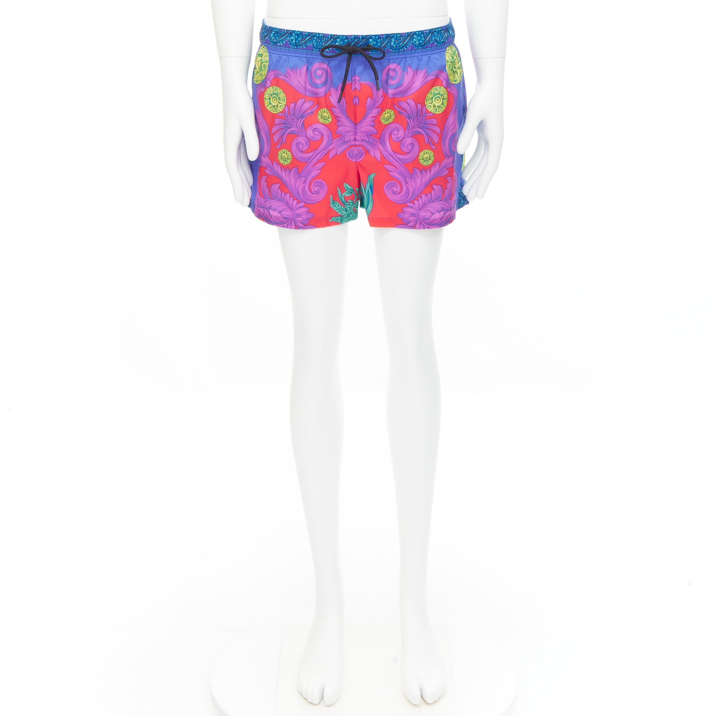new VERSACE Medusa Trionfo Garden blue purple Barocco swim trunk shorts IT5 L For Sale 3