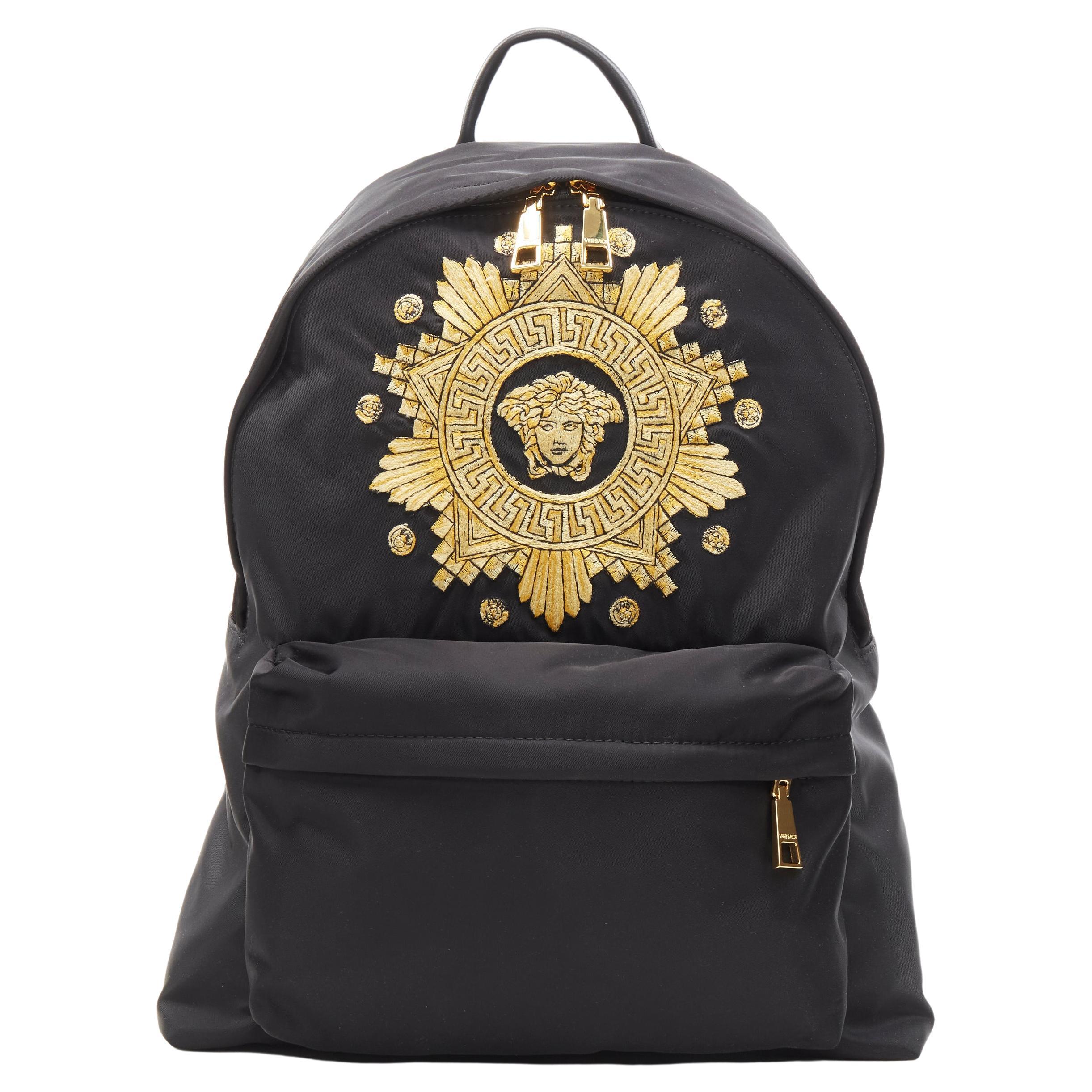 new VERSACE Medusa Western Starburst embroidered black nylon backpack For Sale