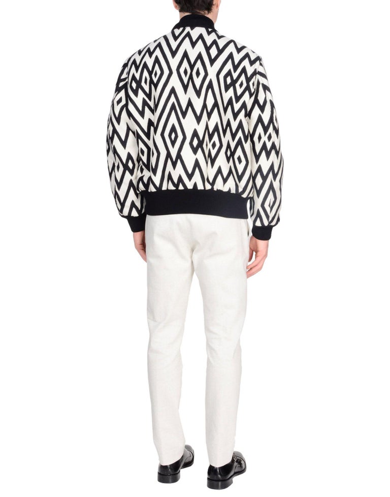 New Versace Men's Wool White Black Geometric Design Padded Bomber