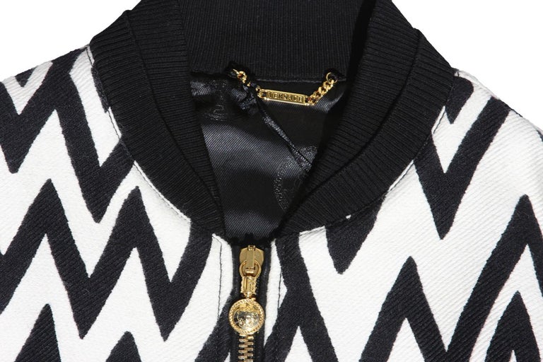 New Versace Men's Wool White Black Geometric Design Padded Bomber
