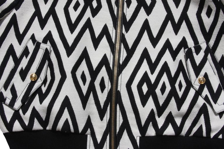 New Versace Men's Wool White Black Geometric Design Padded Bomber