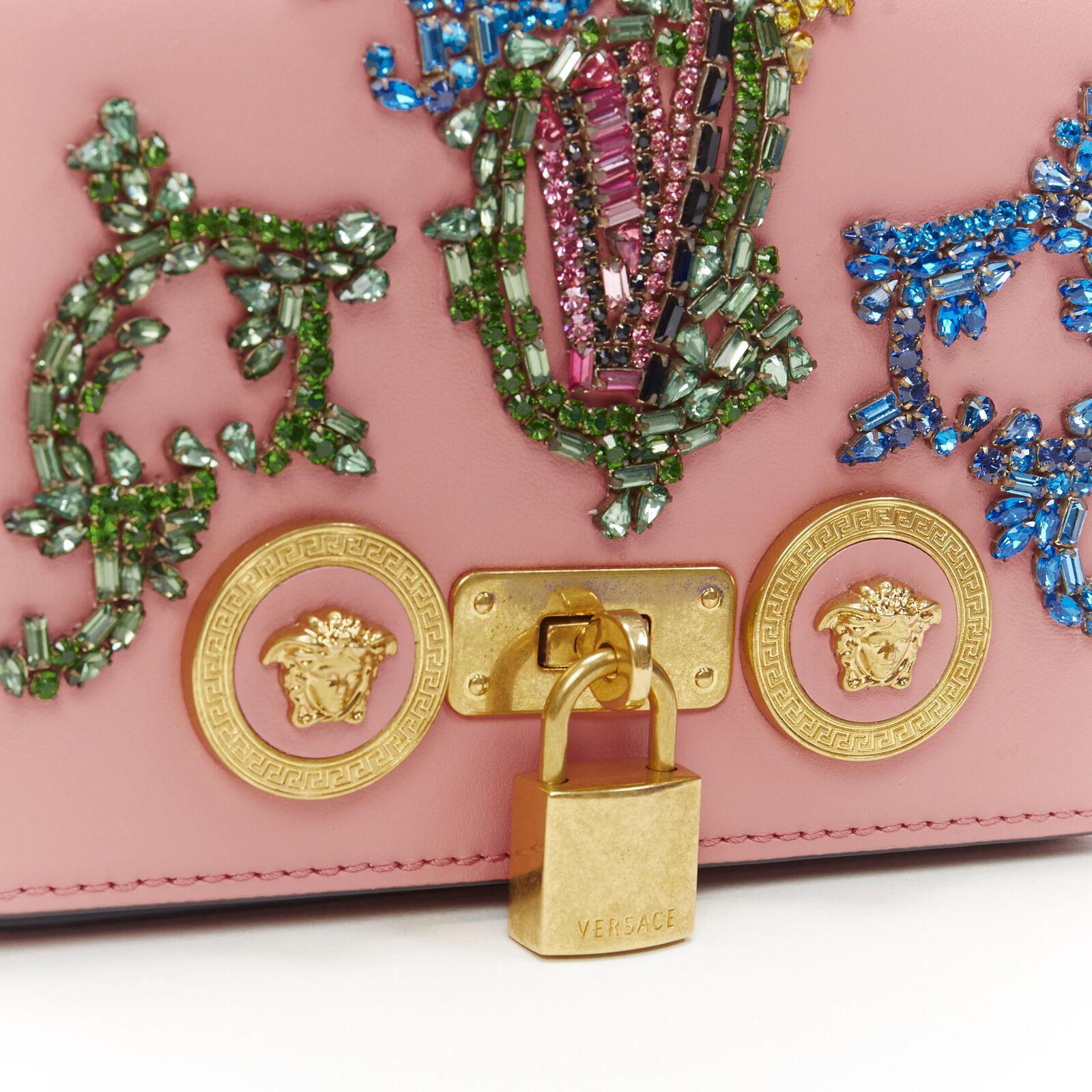 Women's New VERSACE Mini Icon pink baroque Swarovski crystal embellished shoulder bag