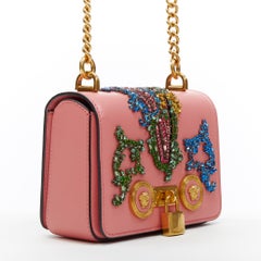 new VERSACE Mini Icon pink baroque Virtus V crystal embellished shoulder bag