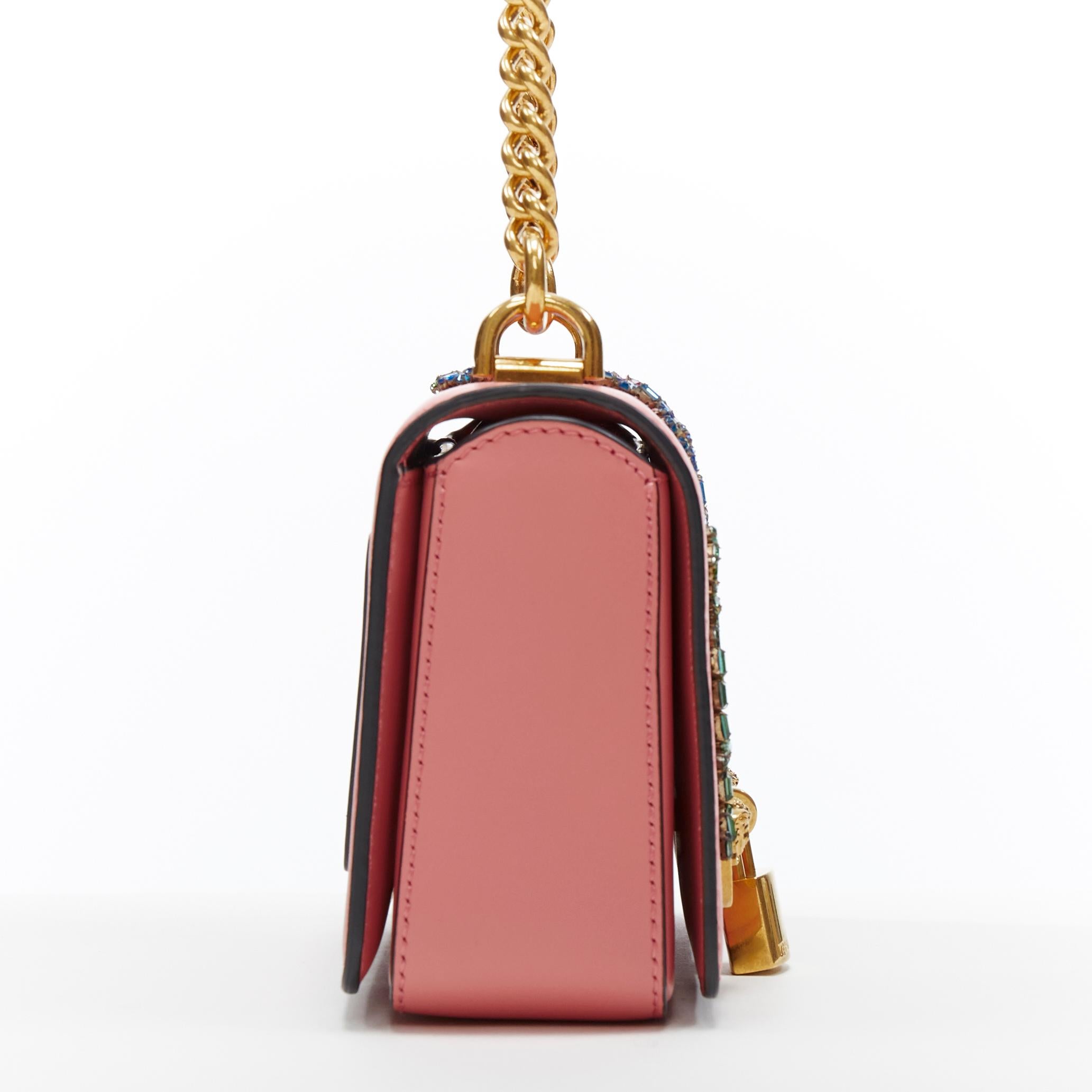 Brown new VERSACE Mini Icon pink baroque Virtus V crystal embellished shoulder bag