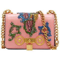 new VERSACE Mini Icon pink baroque Virtus V crystal embellished shoulder bag