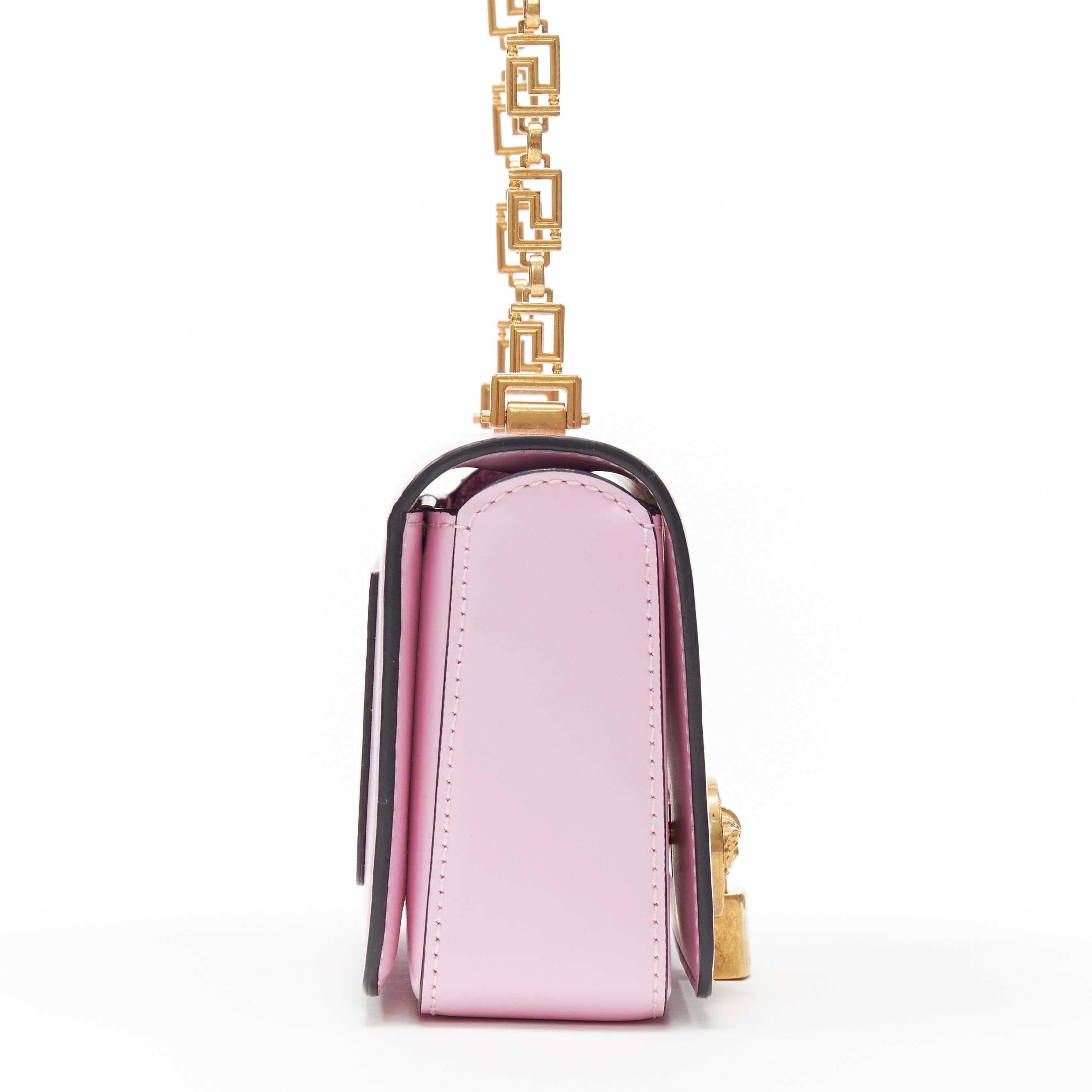 Beige new VERSACE Mini Icon pink gold-tone Medusa turnlock Greca chain shoulder bag