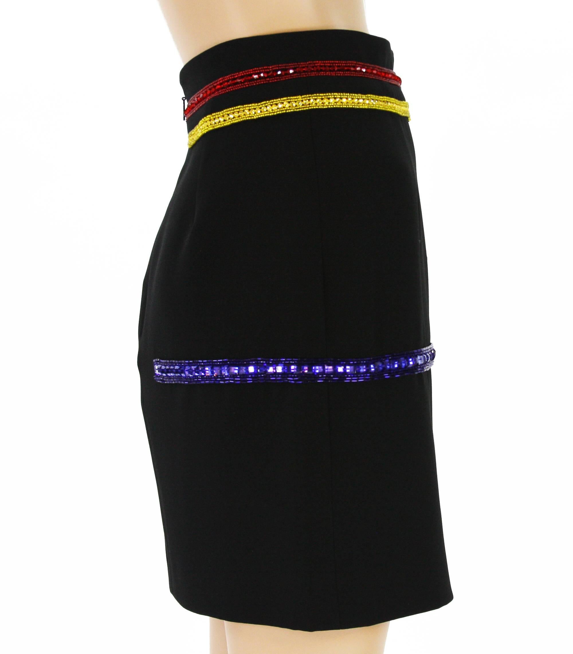 Women's New Versace Mini Swarovski Crystal Beaded Black Silk Skirt It. 40 For Sale