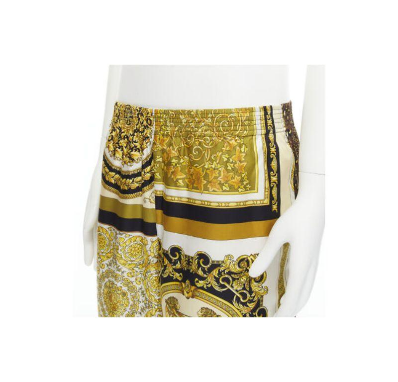new VERSACE Mosaic Barocco 2021 100% silk gold baroque leopard pants IT48 M For Sale 2