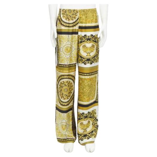 new VERSACE Mosaic Barocco 2021 100% silk gold baroque leopard pants IT48 M For Sale