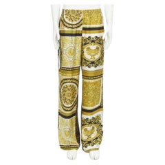 new VERSACE Mosaic Barocco 2021 100% silk gold baroque leopard pants IT48 M