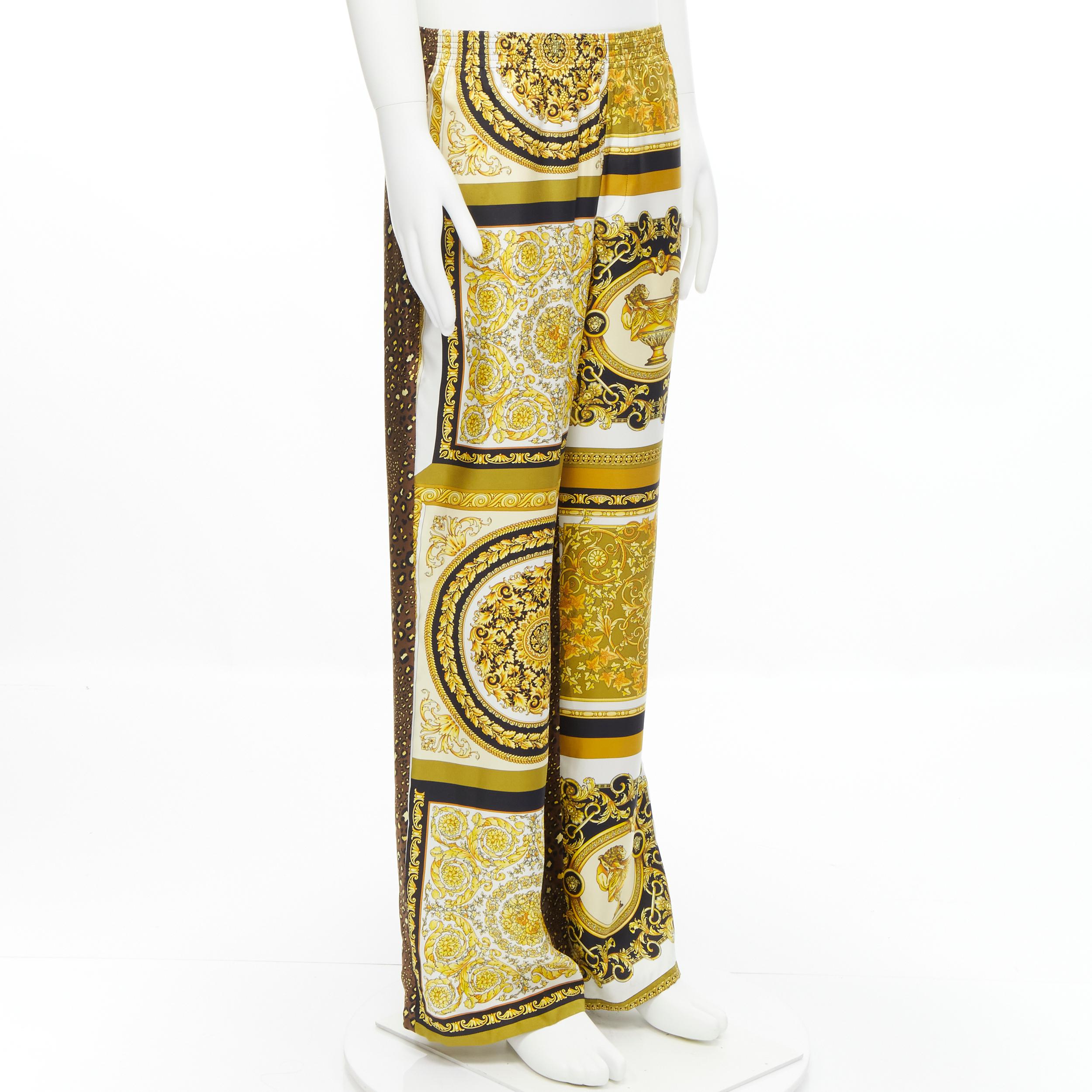new VERSACE Mosaic Barocco 2021 100% silk gold baroque leopard pants IT52 XL 
Reference: TGAS/C00678 
Brand: Versace 
Designer: Donatella Versace 
Collection: Resort 2021 Mosaic Barocco 
Material: Silk 
Color: Gold 
Pattern: Barocco 
Closure: