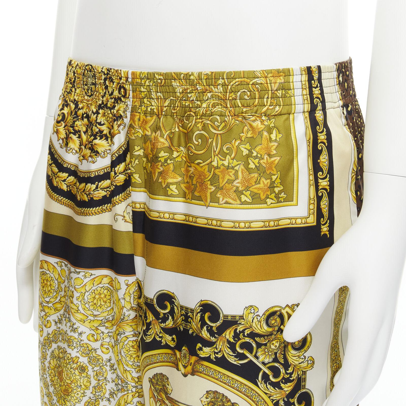 new VERSACE Mosaic Barocco 2021 silk gold baroque leopard relaxed pants IT50 L For Sale 2