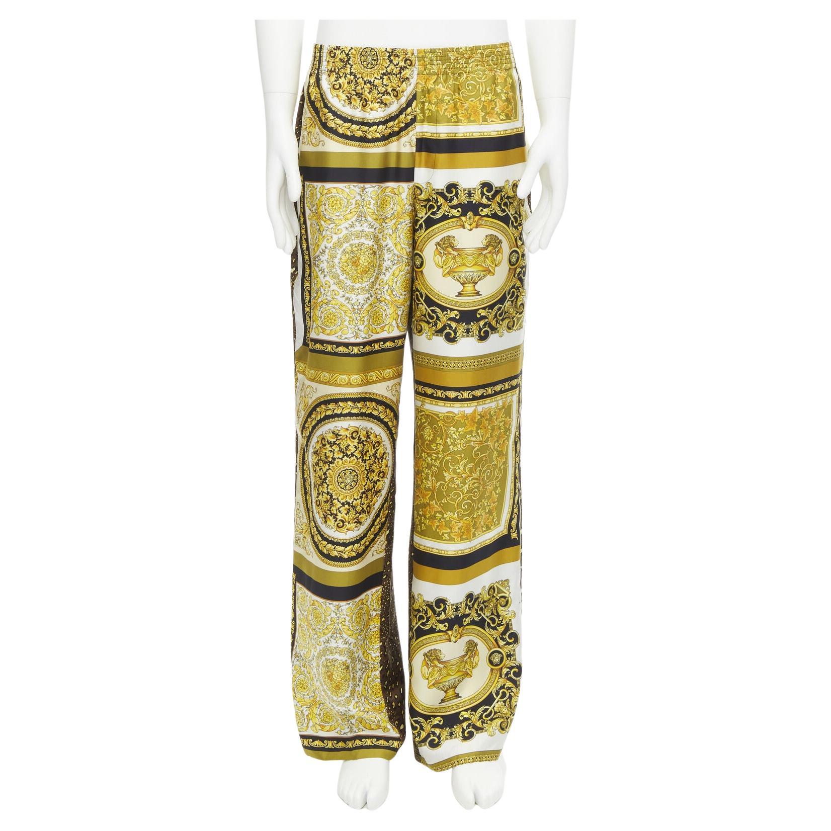 new VERSACE Mosaic Barocco 2021 silk gold baroque leopard relaxed pants IT50 L For Sale