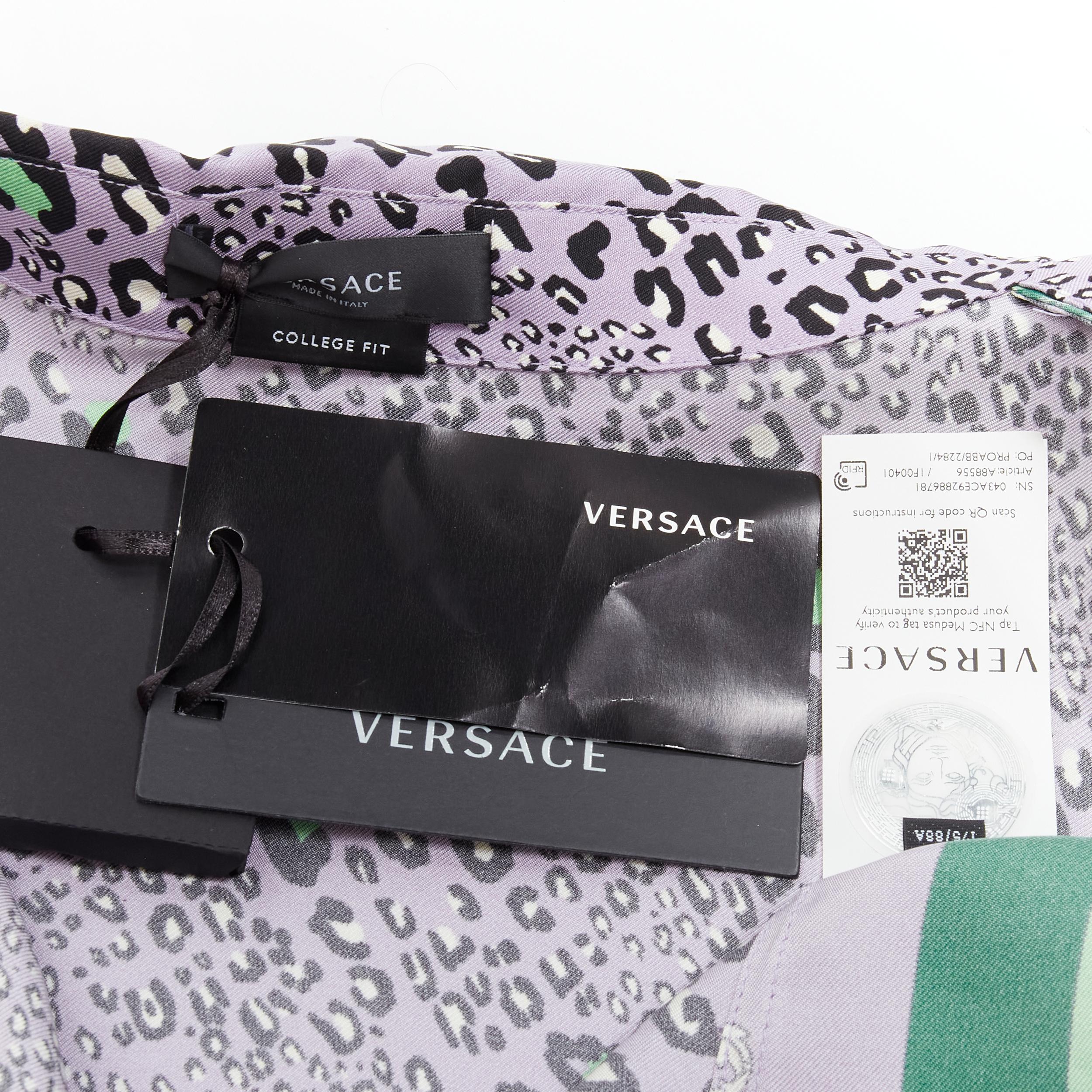 new VERSACE Mosaic Barocco Pop 100% silk green python double sleeve shirt EU38 S 2
