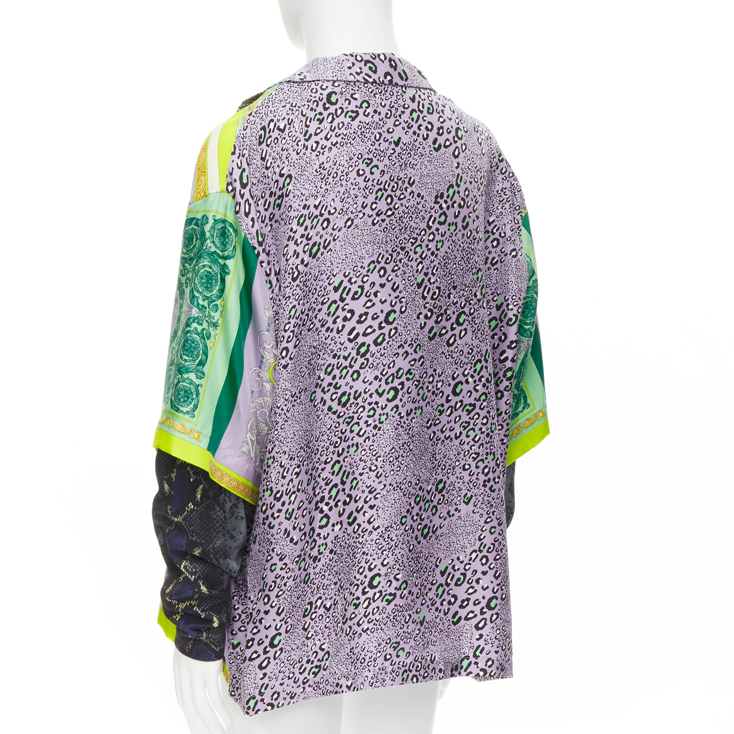 Gray new VERSACE Mosaic Barocco Pop 100% silk green python double sleeve shirt EU38 S
