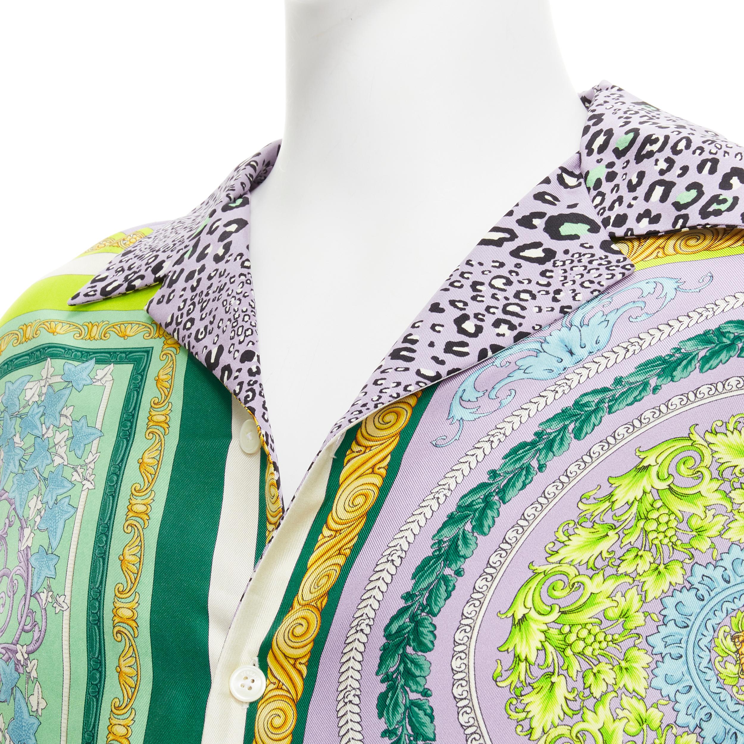 Men's new VERSACE Mosaic Barocco Pop 100% silk green python double sleeve shirt EU38 S