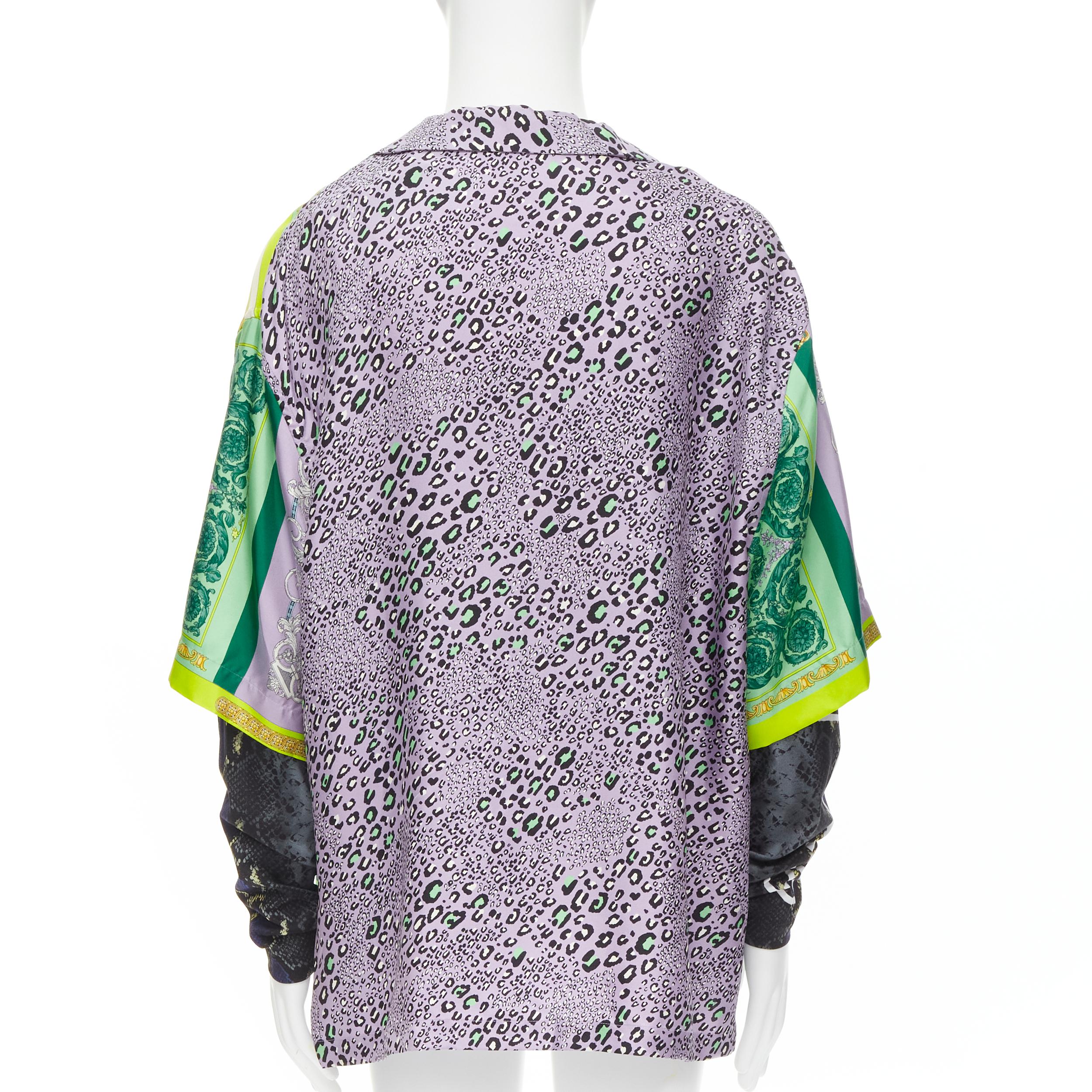 Men's new VERSACE Mosaic Barocco Pop 100% silk green python double sleeve shirt EU40 L