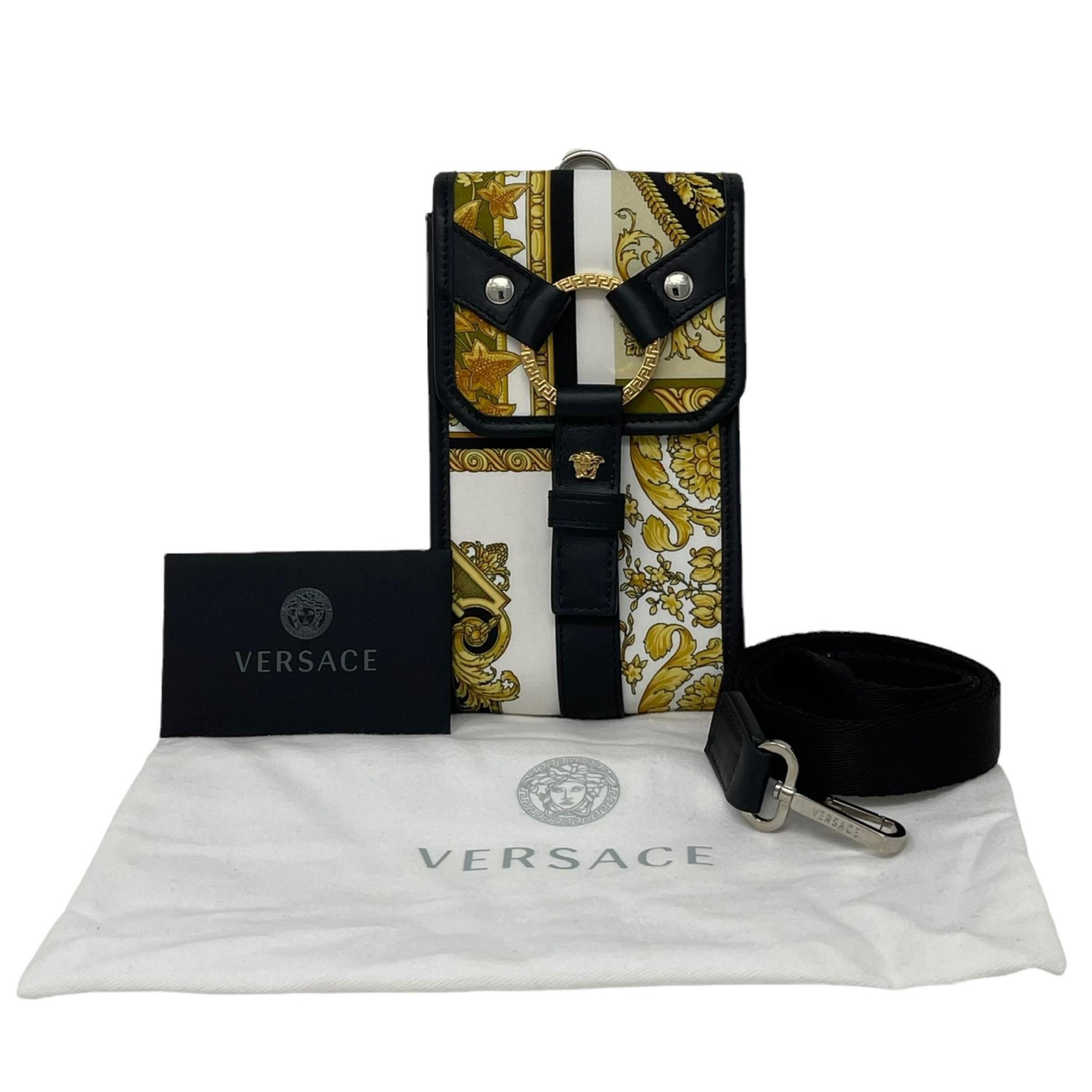 NEW Versace Multicolor Barocco Bondage Canvas Phone Holder Crossbody Bag For Sale 8