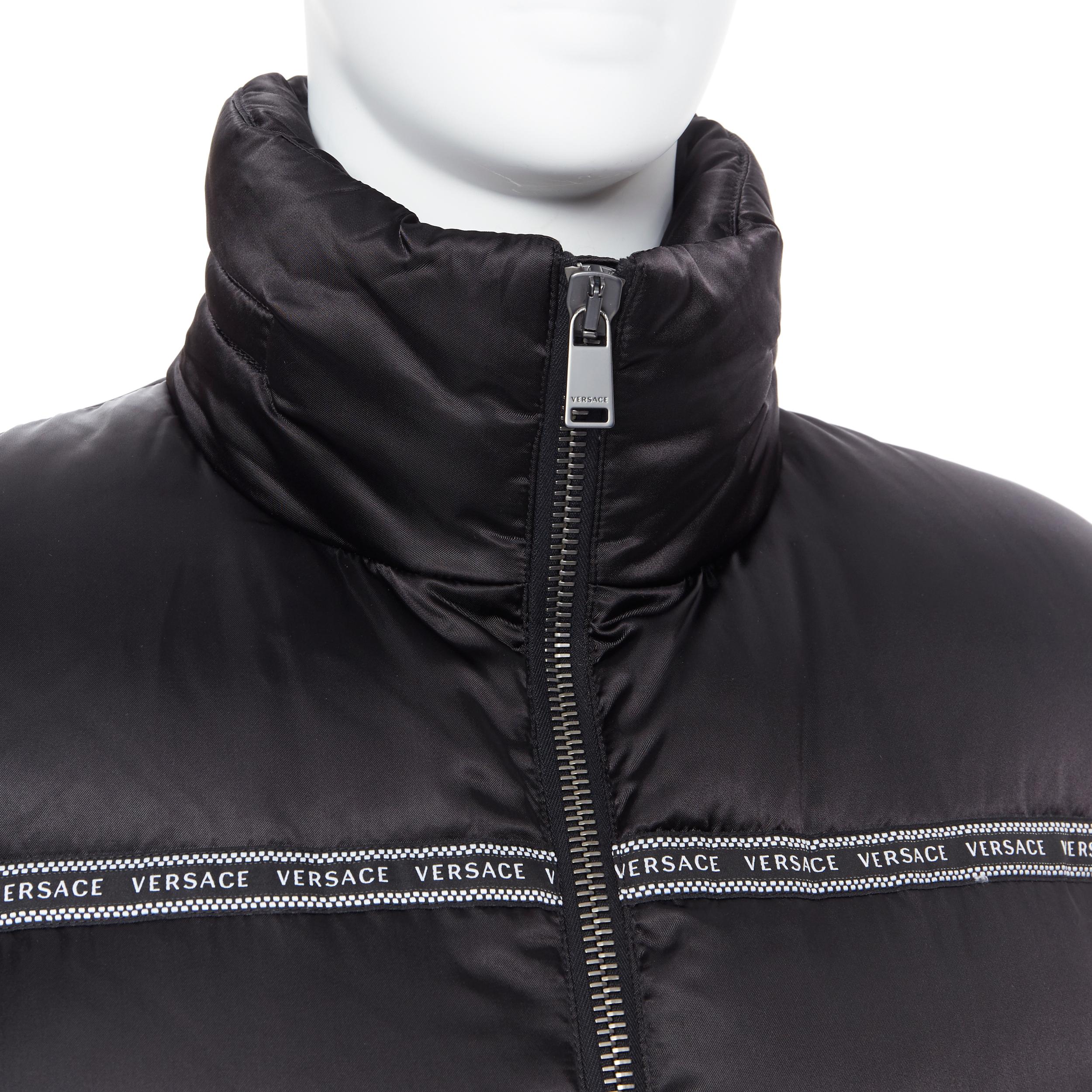 new VERSACE Nastro Stampa black logo ribbon goose down padded jacket IT46 S For Sale 3