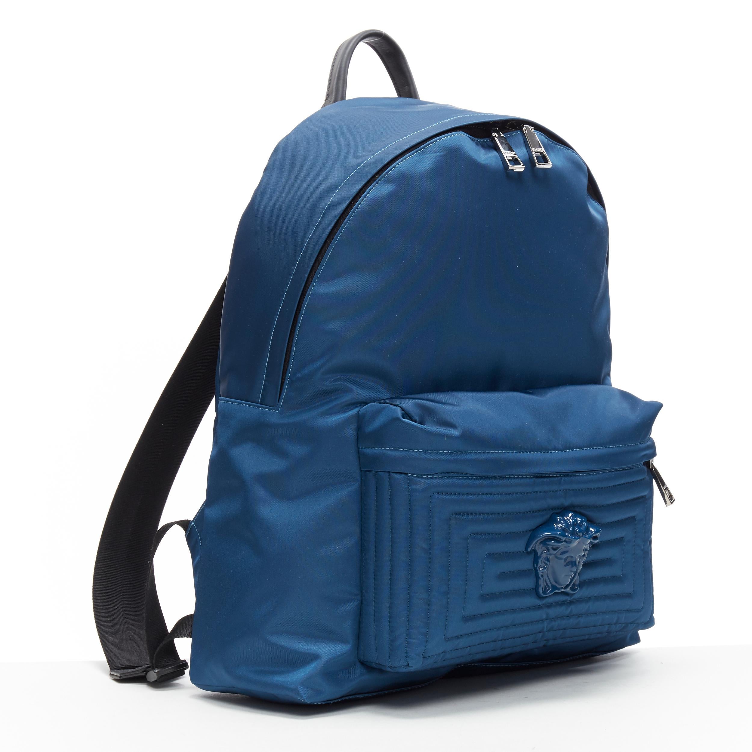 Blue new VERSACE navy blue Palazzo Medusa Greca nylon stitching pocket backpack bag