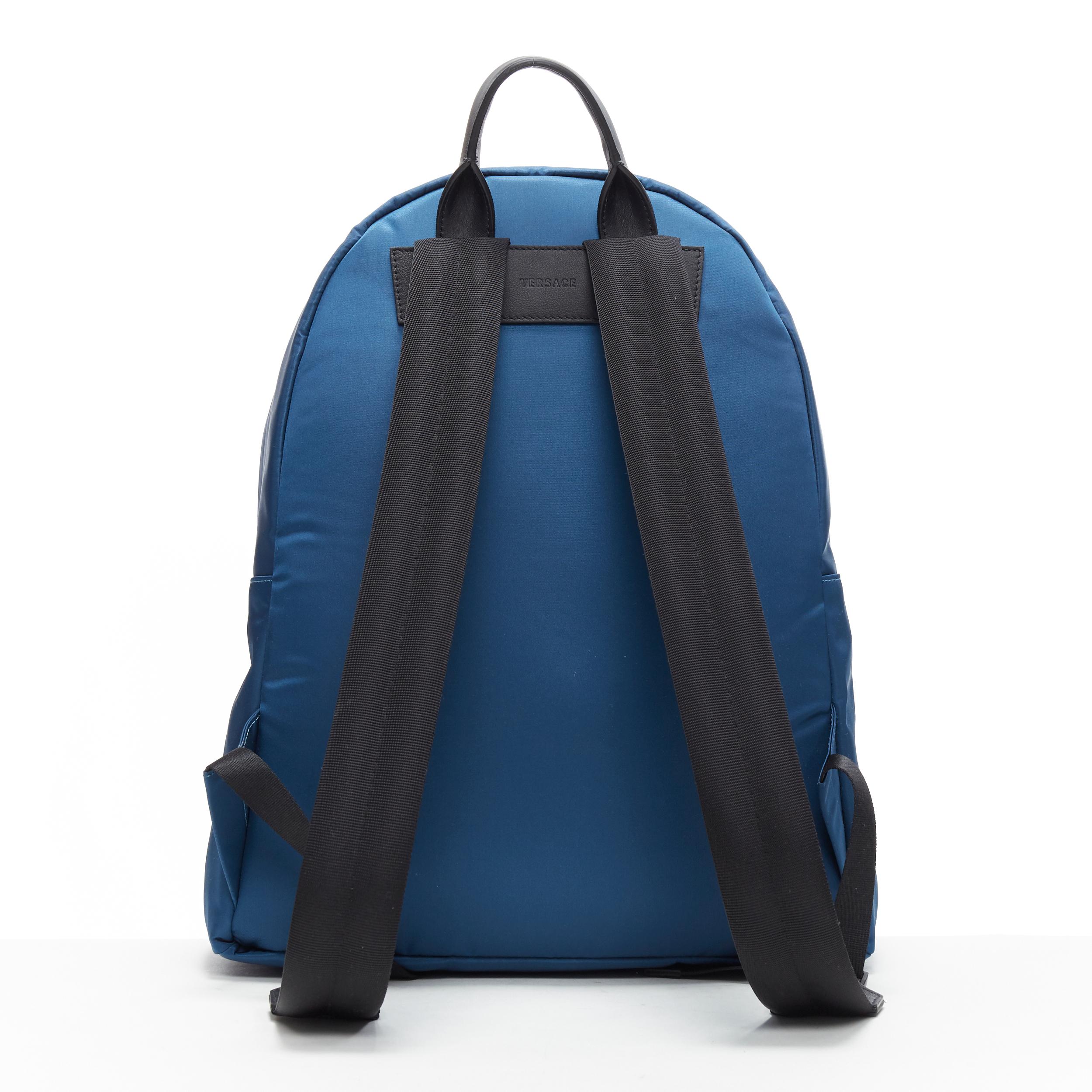 Men's new VERSACE navy blue Palazzo Medusa Greca nylon stitching pocket backpack bag