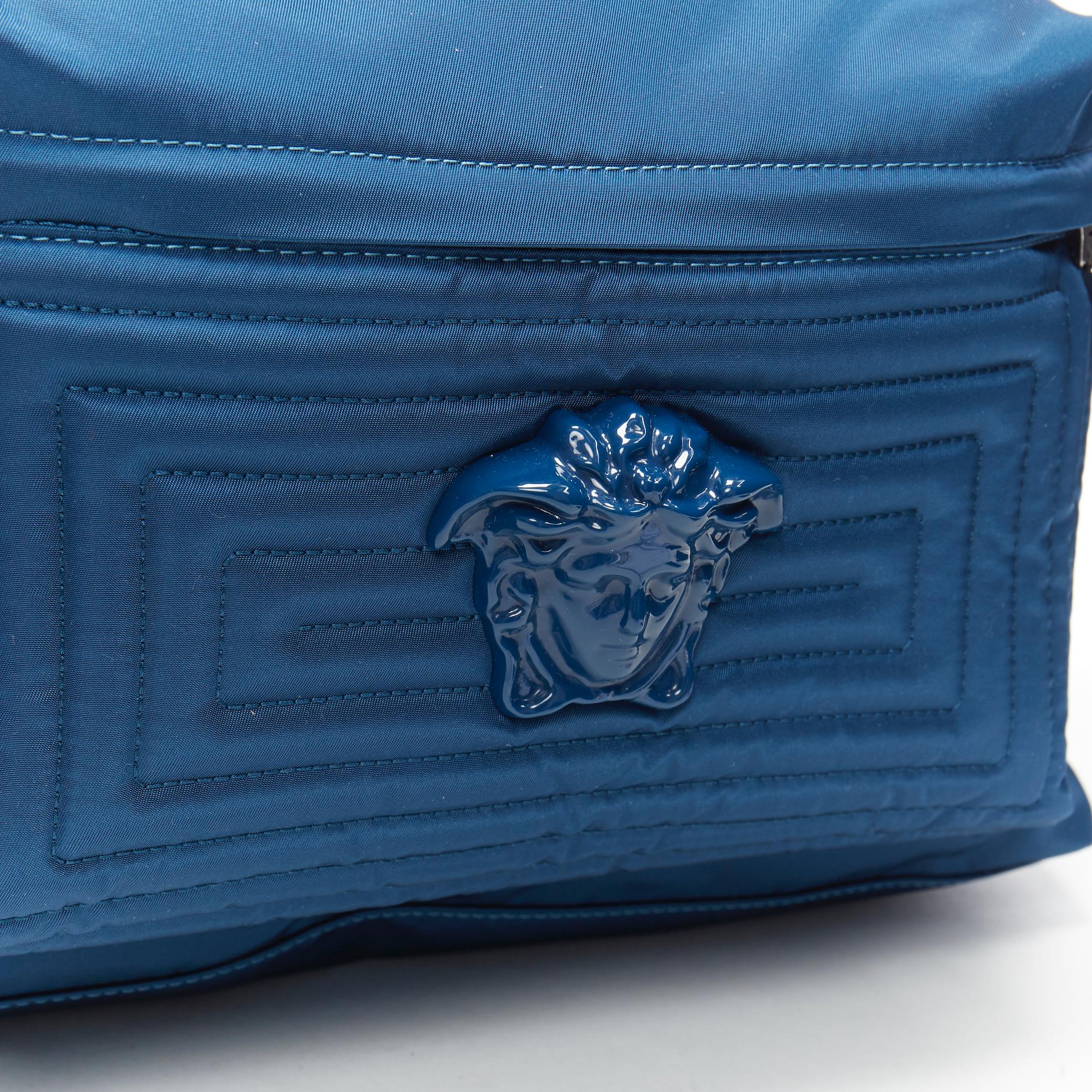 new VERSACE navy blue Palazzo Medusa Greca nylon stitching pocket backpack bag 2