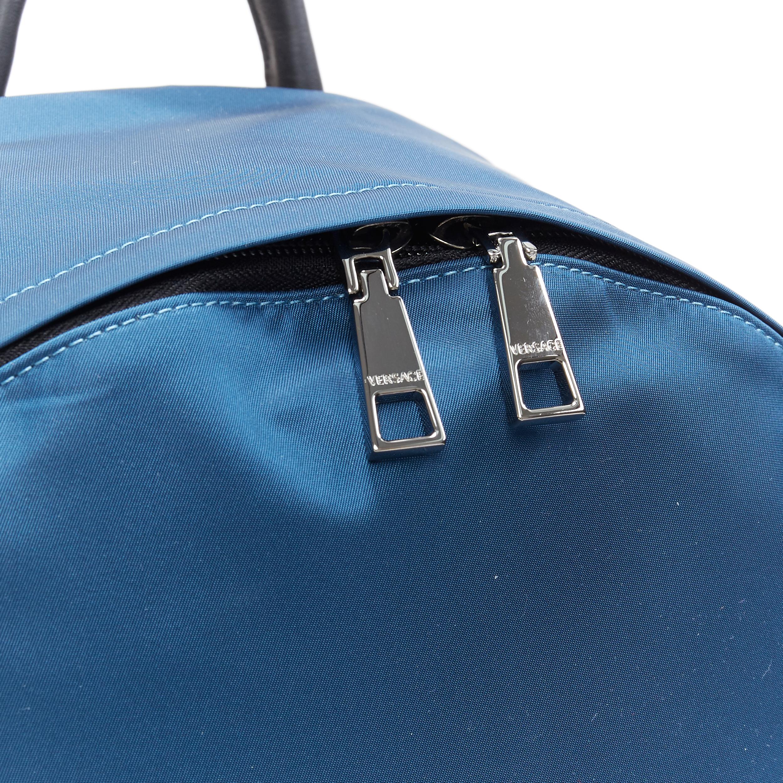 new VERSACE navy blue Palazzo Medusa Greca nylon stitching pocket backpack bag 3