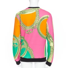new VERSACE neon pink green cupid logo gold barocco pullover jumper sweats L