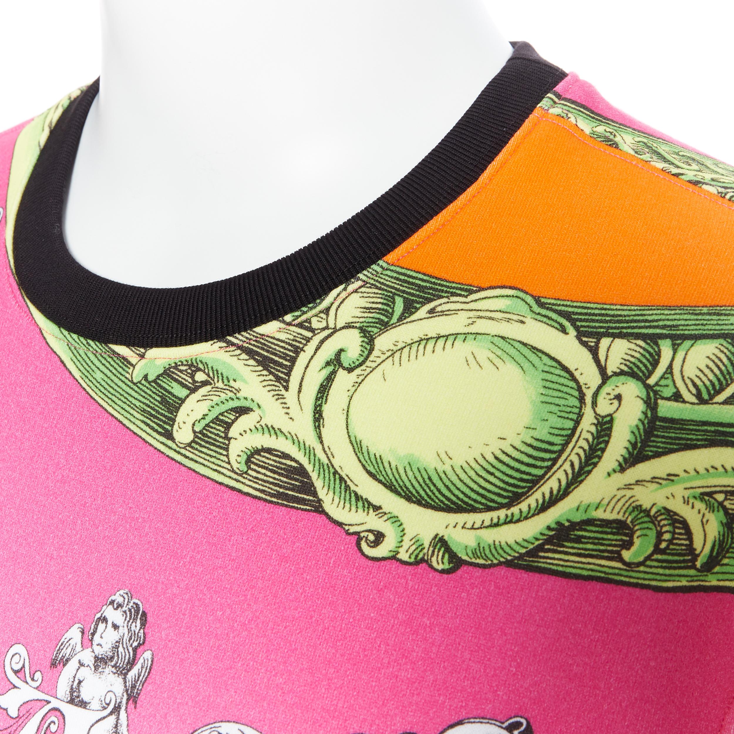 Men's new VERSACE neon pink green cupid logo gold barocco pullover jumper sweats L