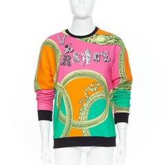 new VERSACE neon pink orange green logo gold barocco pullover jumper sweats L